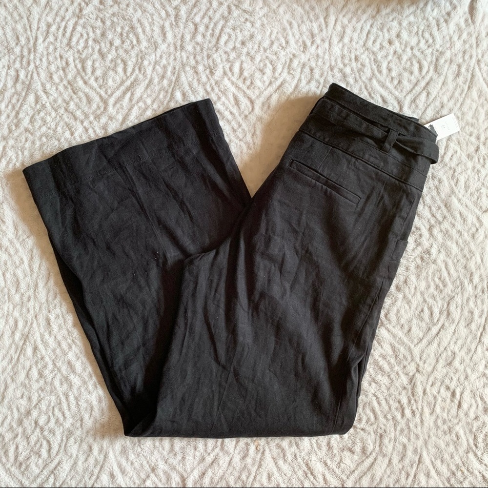 ANTHROPOLOGIE Black Wide Leg Linen Pants 4P - Picture 2 of 9